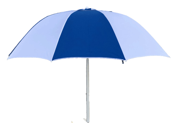 Blue white racecourse bookmakers umbrella on a white background