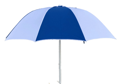 Blue white racecourse bookmakers umbrella on a white background