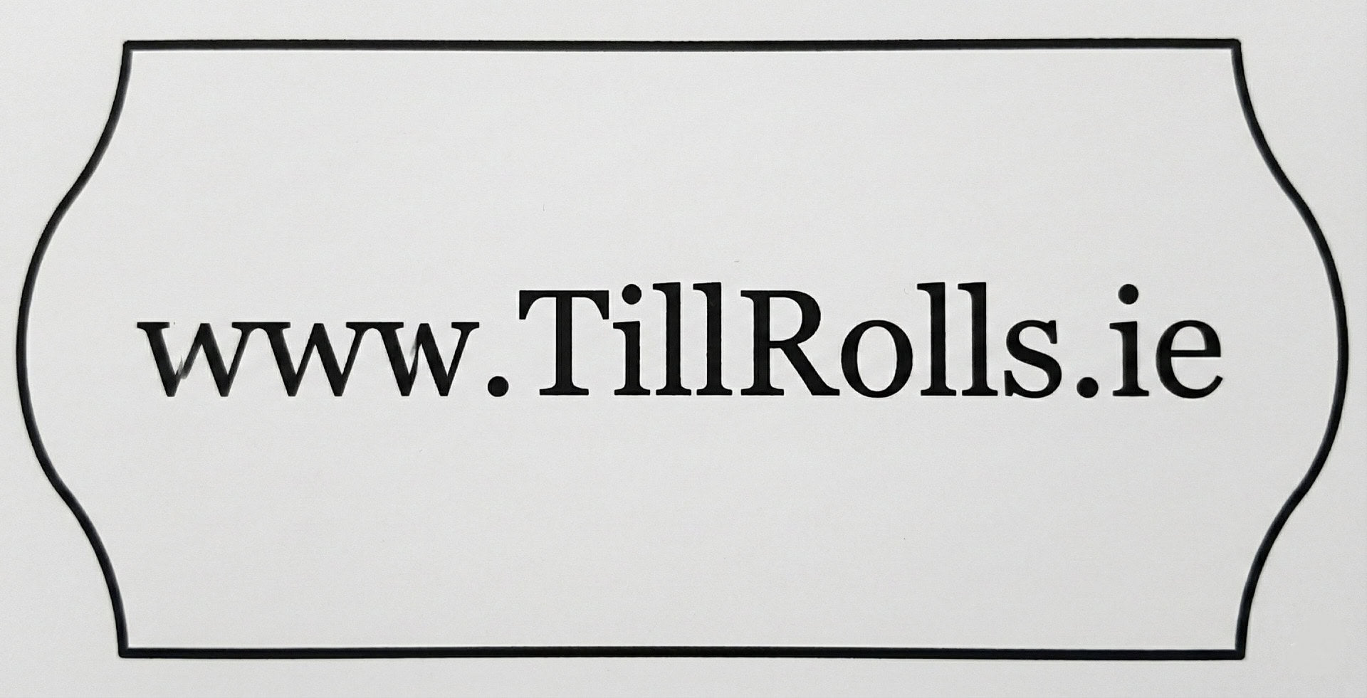 Single Line white price gun label with www/TillRolls.ie printed on the label