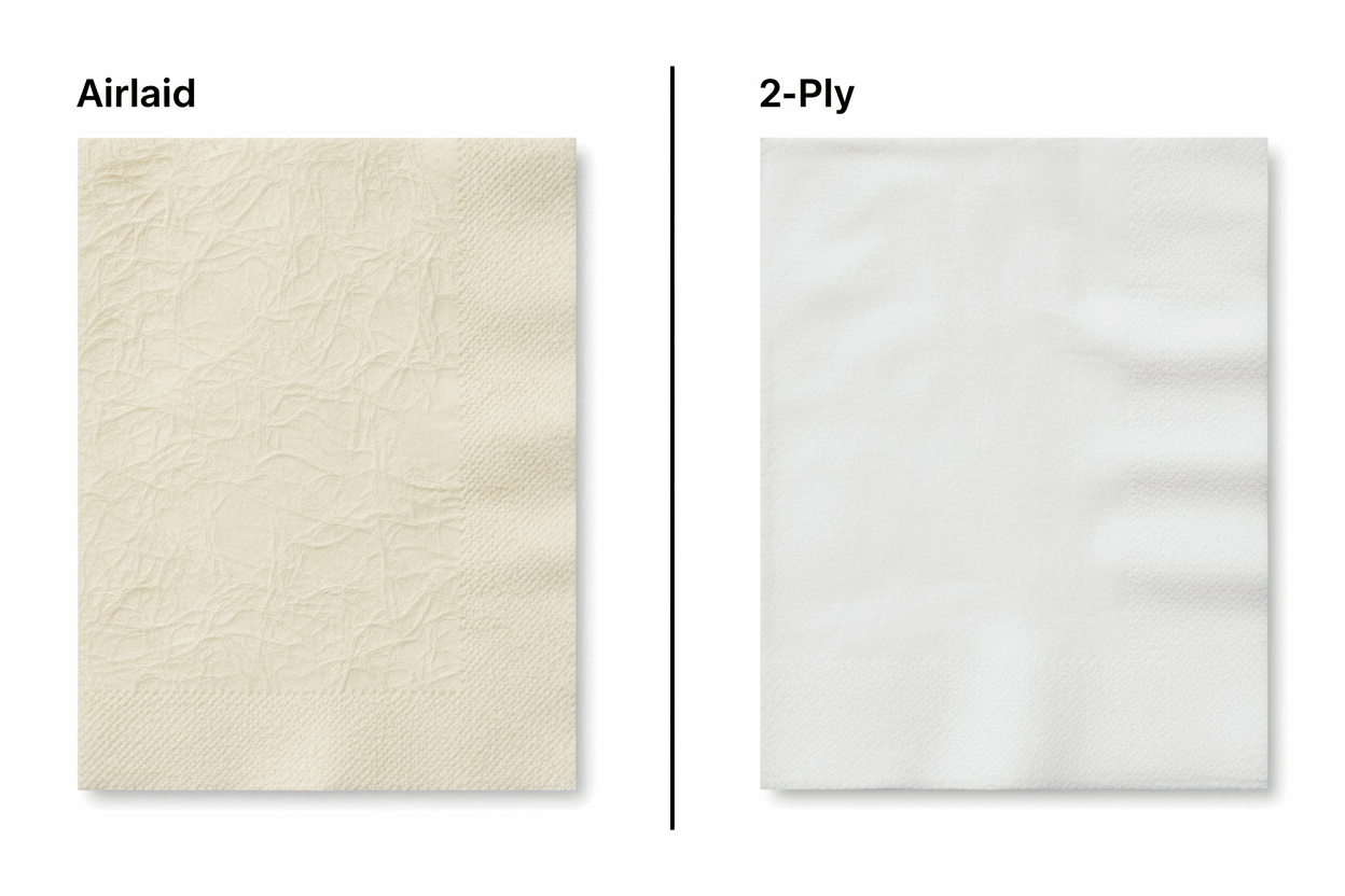 Airlaid vs 2-ply napkin texture comparison