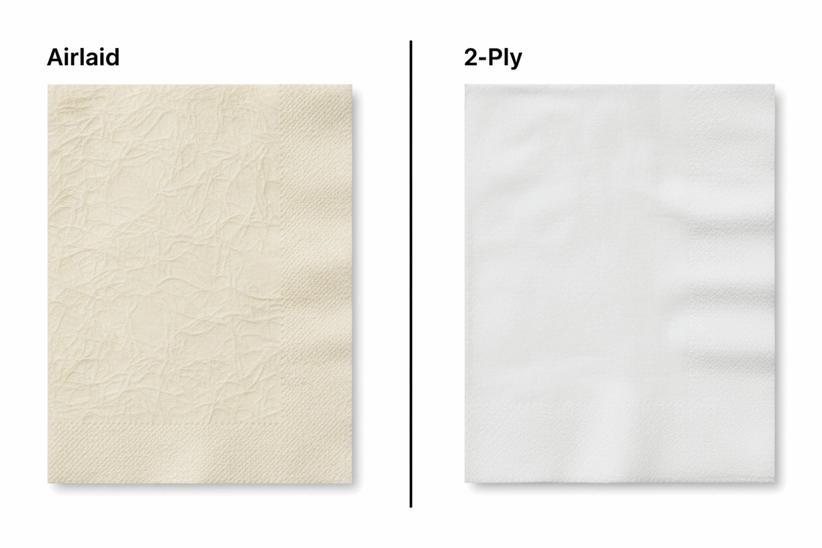 Airlaid vs 2-ply napkin texture comparison