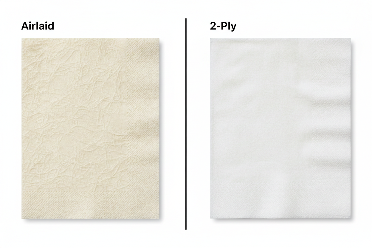Airlaid vs 2-ply napkin texture comparison