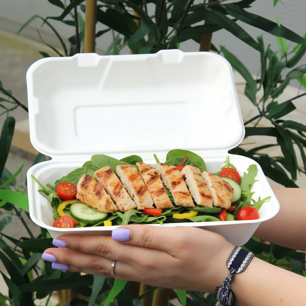 Bagasse meal box with chicken salad