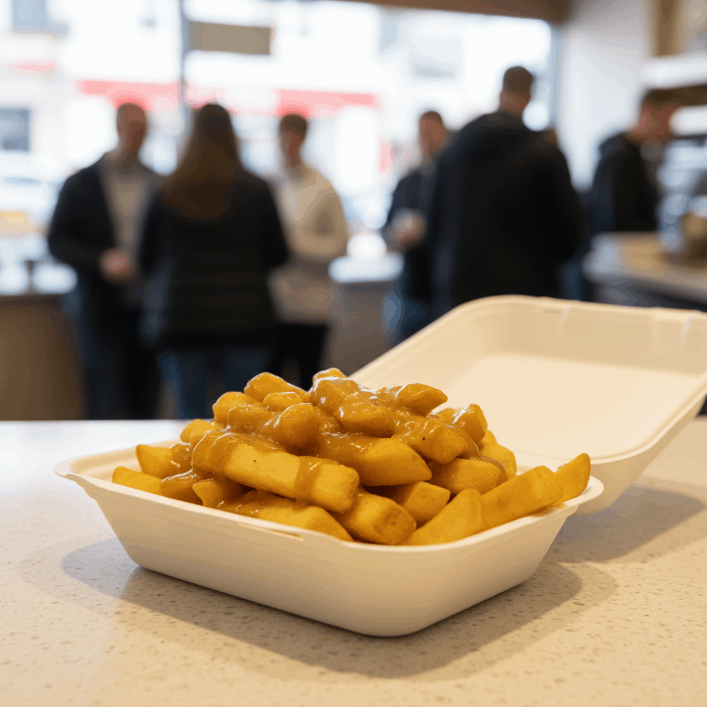 Bagasse meal box with curry chips