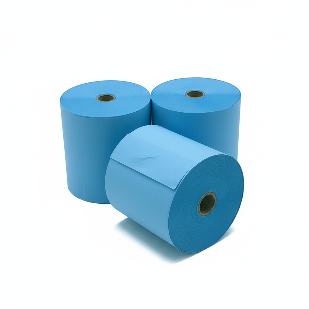 Blue paper rolls pure white background