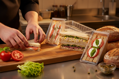 Busy Kitchen - Chef Assembling Deep Fill Hinged Sandwich Wedge rPET