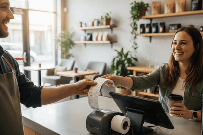 Café customer receiving 80mm thermal receipt