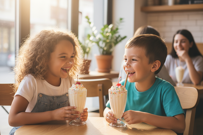 Children drinking milkshakes with Kraft Bamboo Paper Straws