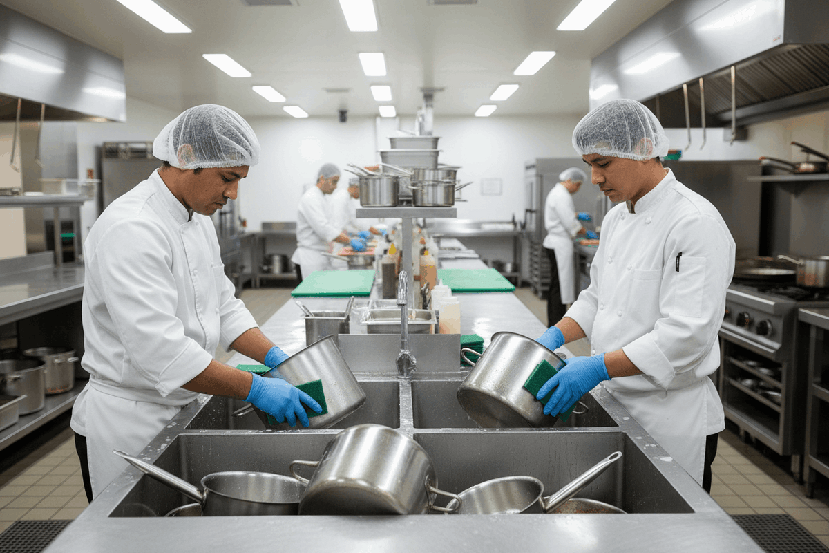 Commercial kitchen green scouring pads