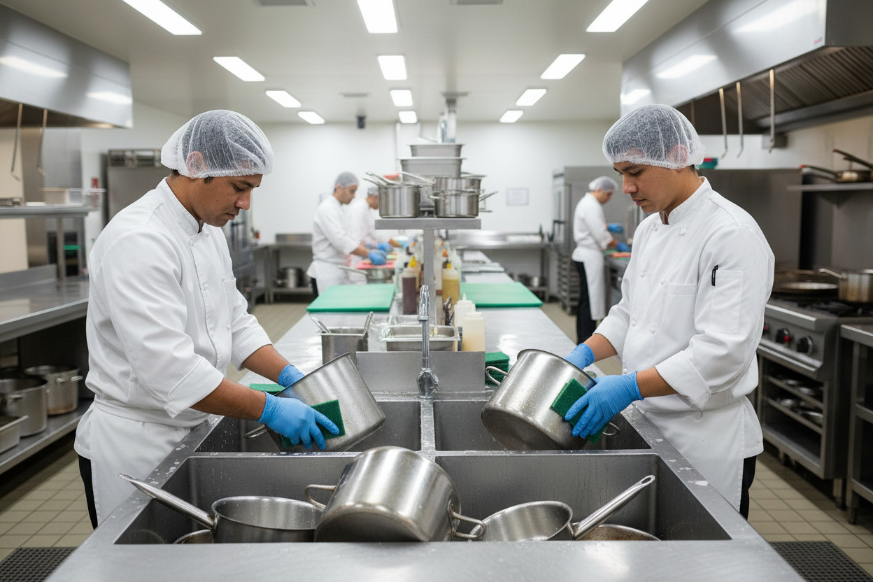 Commercial kitchen green scouring pads