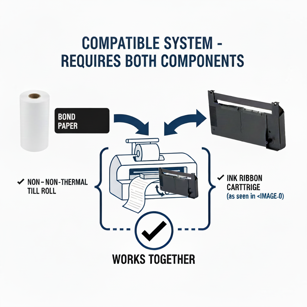 Diagram showing bond paper and ink ribbon cartridge for a compatible system.