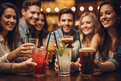 Customers in a busy bar with Black Compostable Paper Straws
