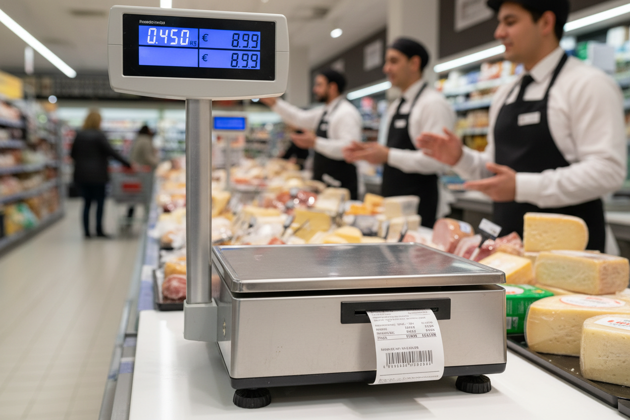 Deli counter weighing scale printing label