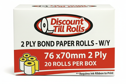 Discount Till Rolls Box 2 ply bond paper rolls white yellow