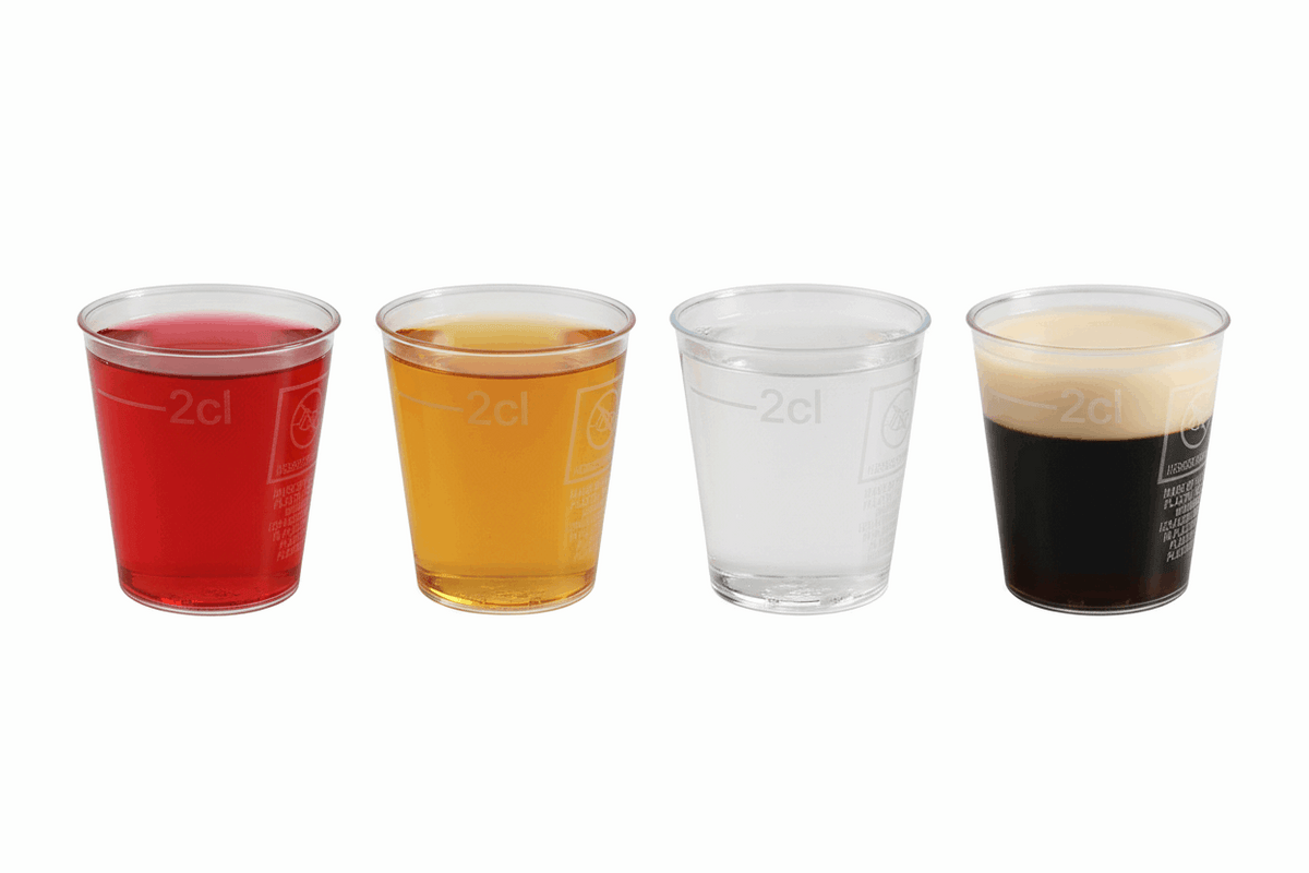 Disposable shot glasses with different shots including Baby Guinness