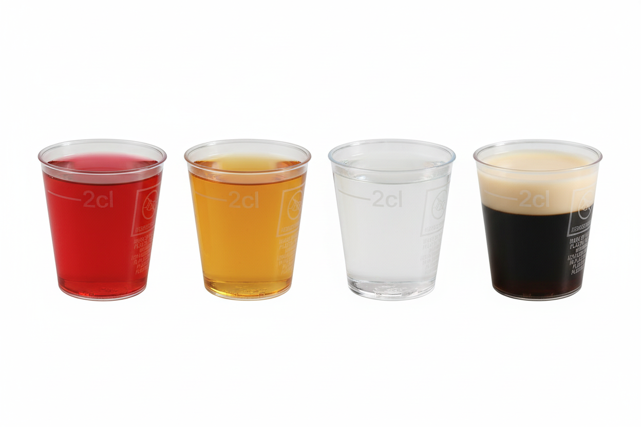Disposable shot glasses with different shots including Baby Guinness