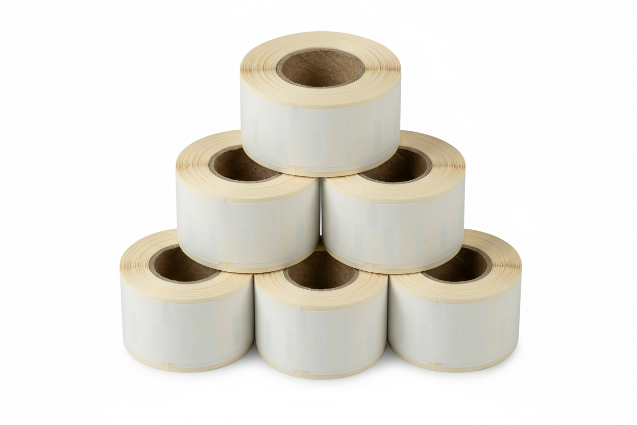 DYMO 99017 White Label Rolls Pyramid on White Background