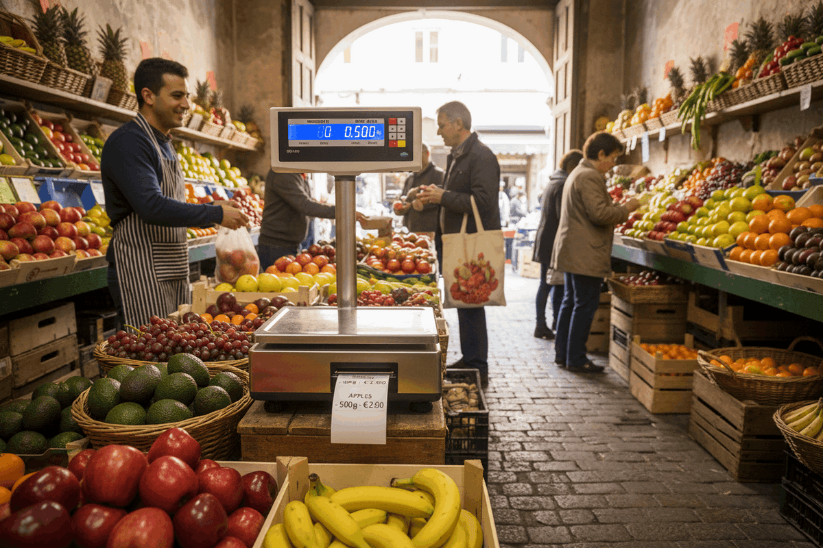 Fruit and veg shop scales printing label