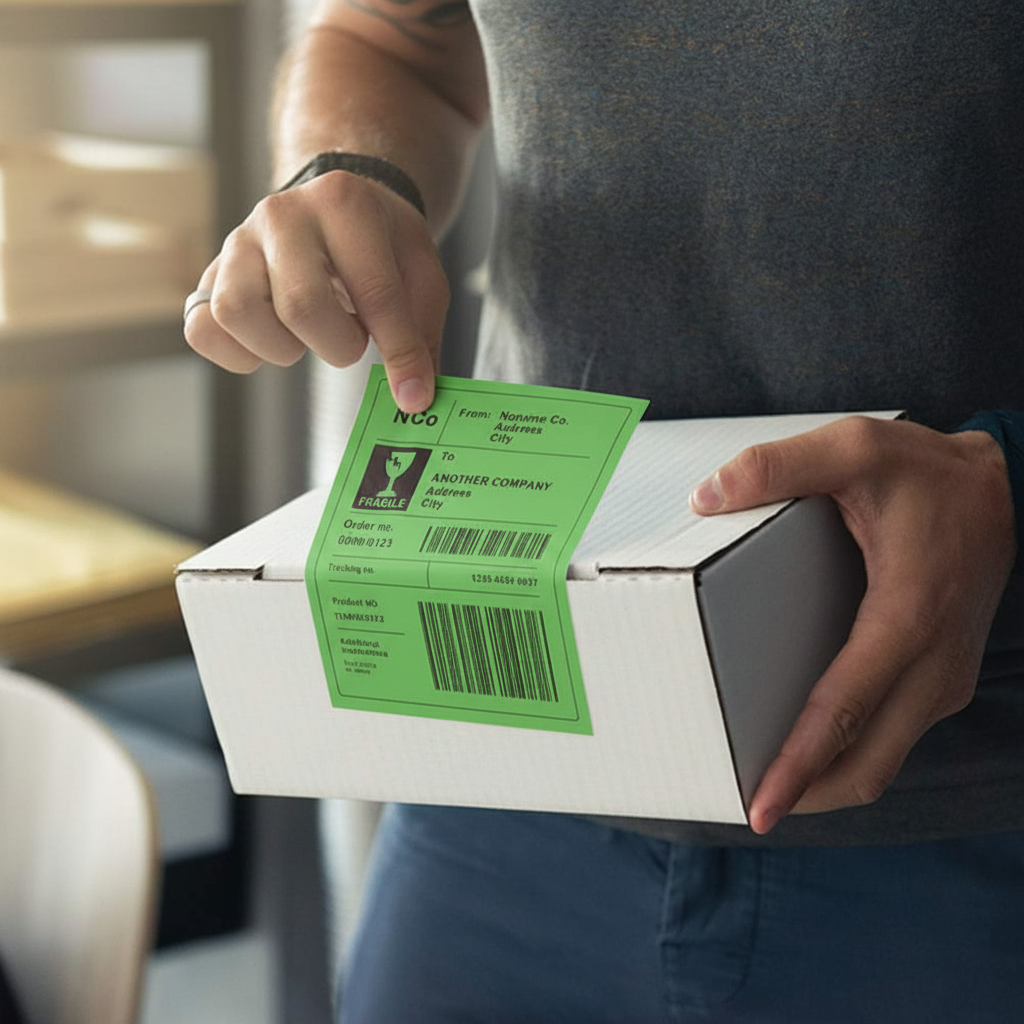 Green label on box
