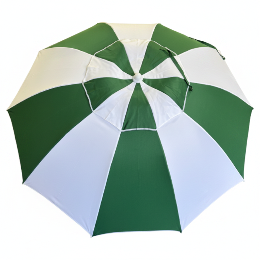 Green/White racecourse bookmakers umbrella  – Top View