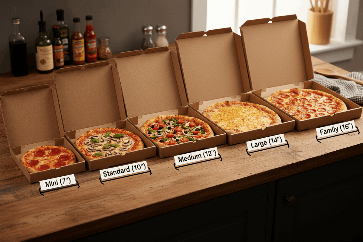Kraft Pizza Box Size Comparison 7" 10" 12" 14" 16"