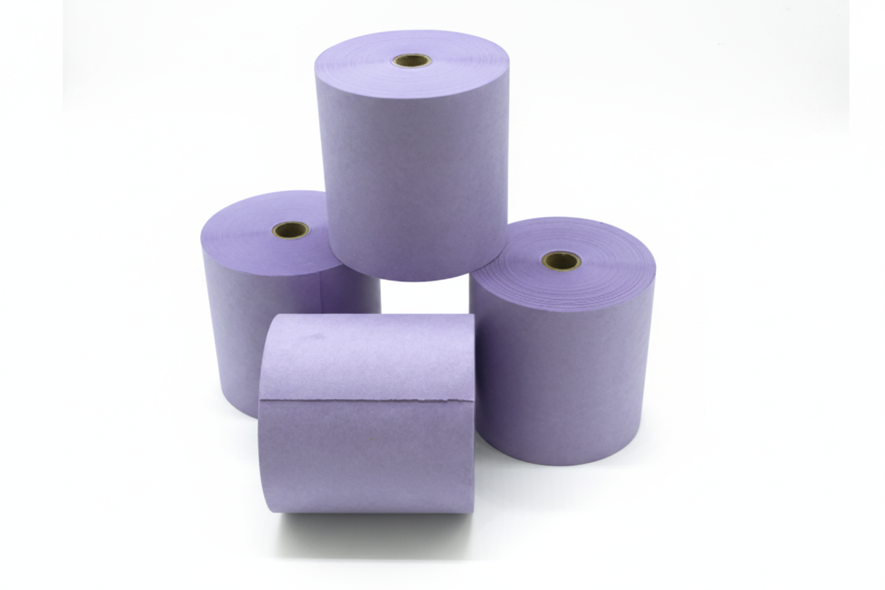 Mauve laundry rolls on pure white background