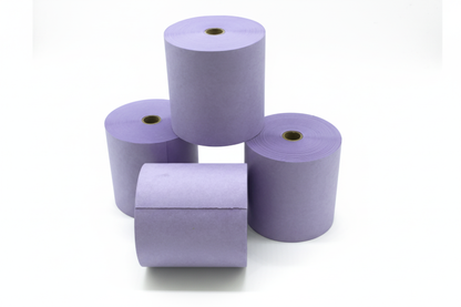 Mauve laundry rolls on pure white background