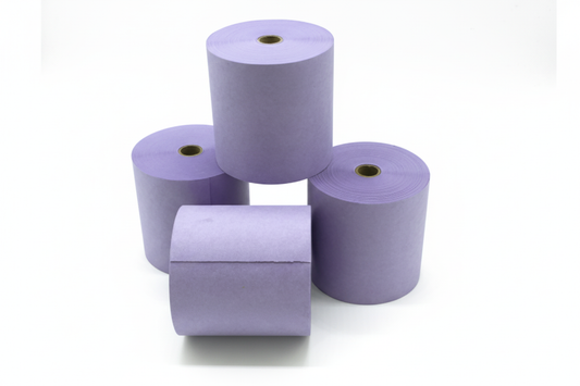 Mauve laundry rolls on pure white background