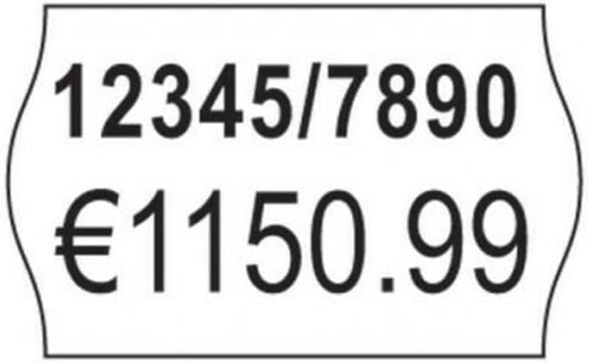White 26mm x 16mm double line price gun label printed with a product code and euro price
