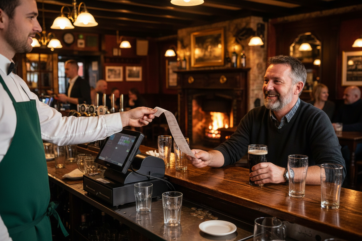 Pub customer receiving thermal receipt
