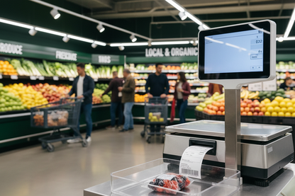 Supermarket scales in produce section