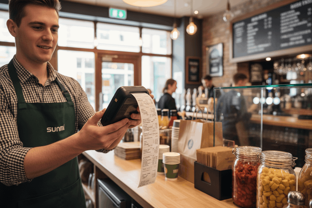 Takeaway staff using Sunmi printer