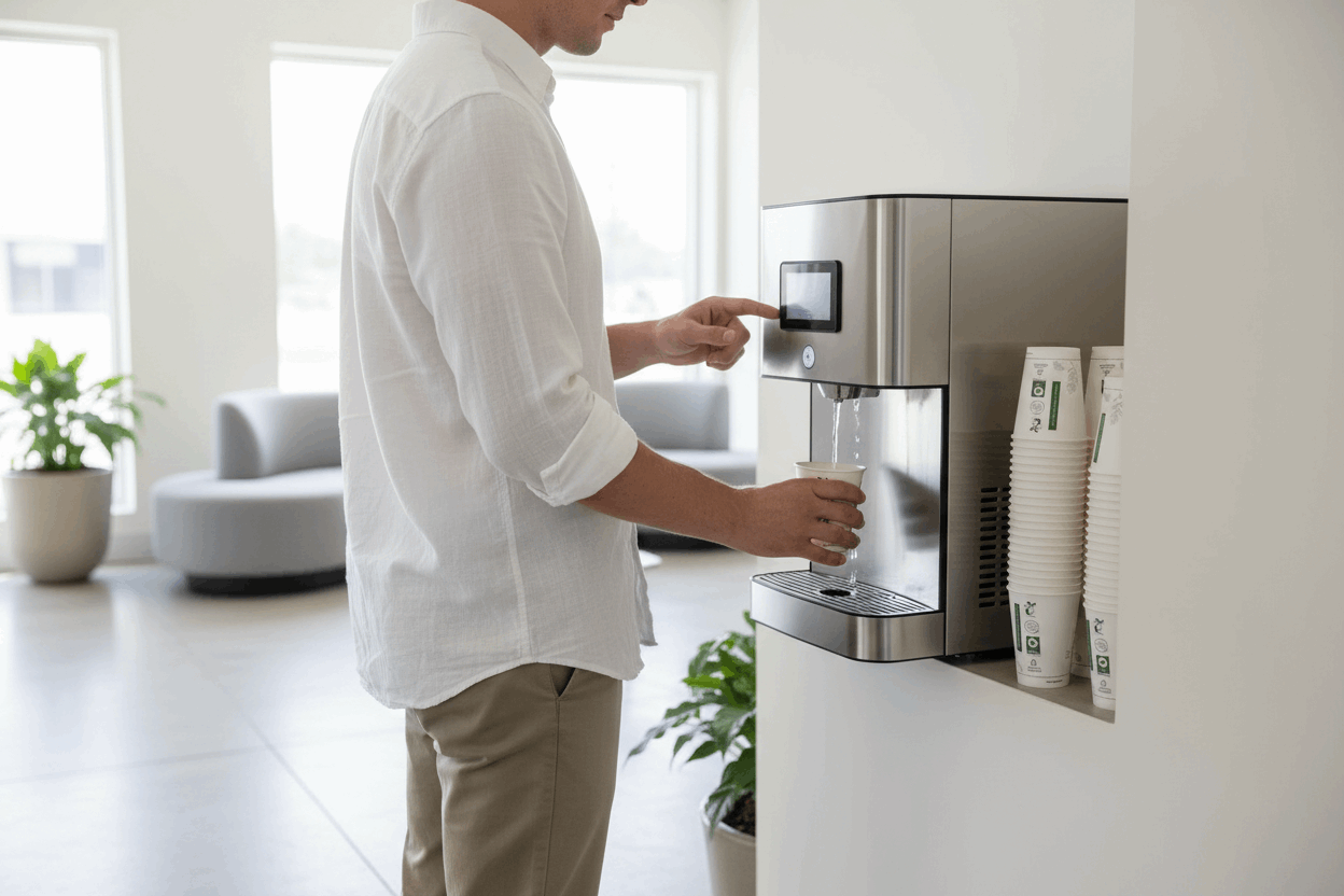 Waiting room water dispenser scene