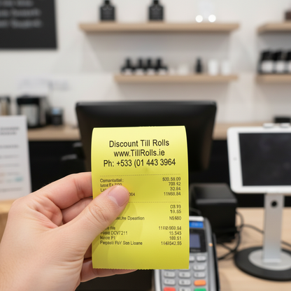 Yellow Credit Card Receipt from Discount Till Rolls